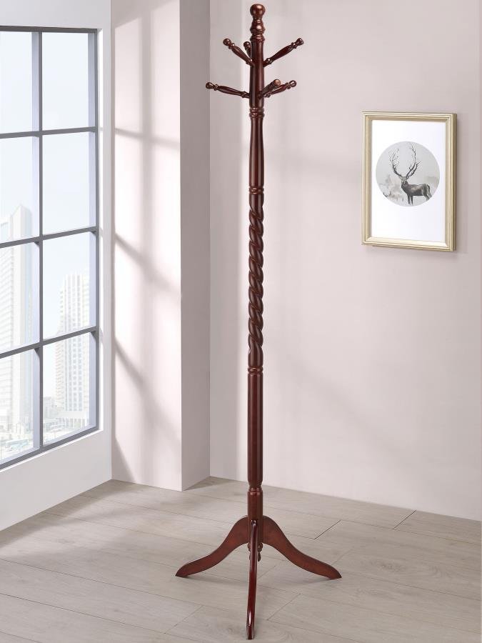 Riona 6 Hook Freestanding Wood Coat Rack Hat Hanger Merlot - Image 4