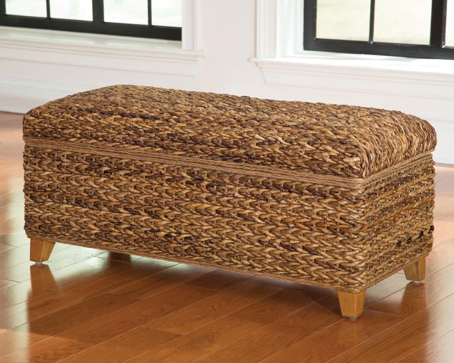 Laughton Hand-Woven Banana Leaf Storage Bench Amber - Image 7