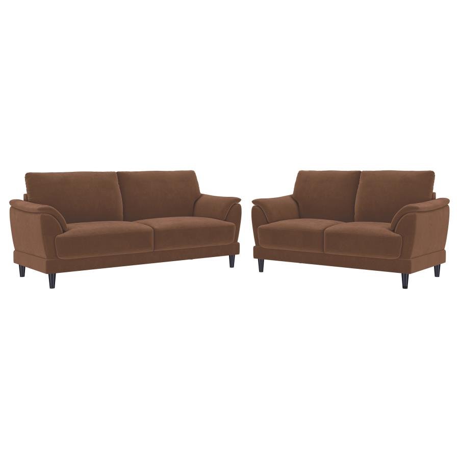 Selma 2-piece Velvet Upholstered Crescent Arm Sofa Set Rust - Image 9