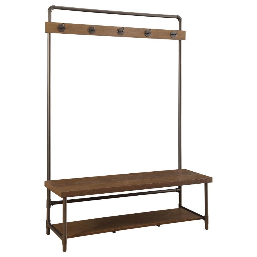 Alise 5 Hook Coat Rack Hall Tree with Shoe Bench Chestnut