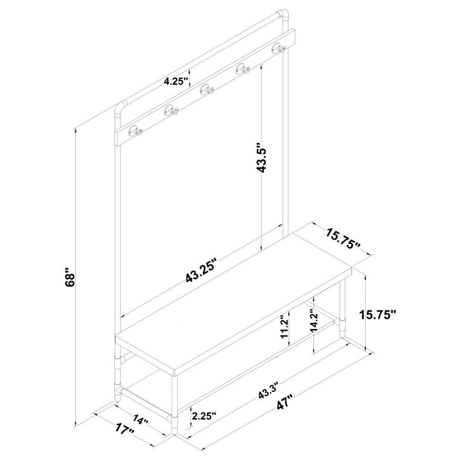 Alise 5 Hook Coat Rack Hall Tree with Shoe Bench Chestnut - Image 4