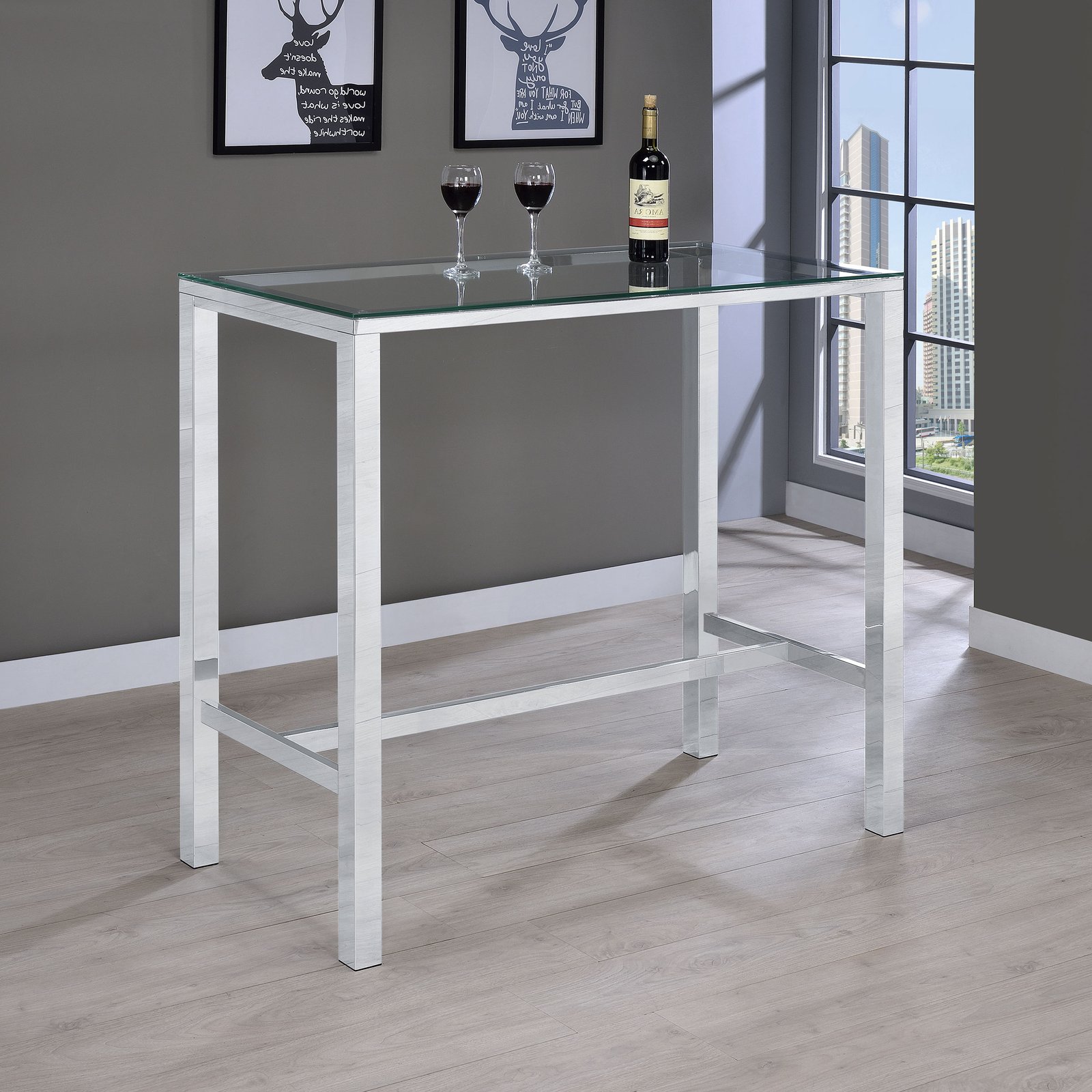 Tolbert Rectangular 47-inch Glass Top Pub Bar Table Chrome - Image 2