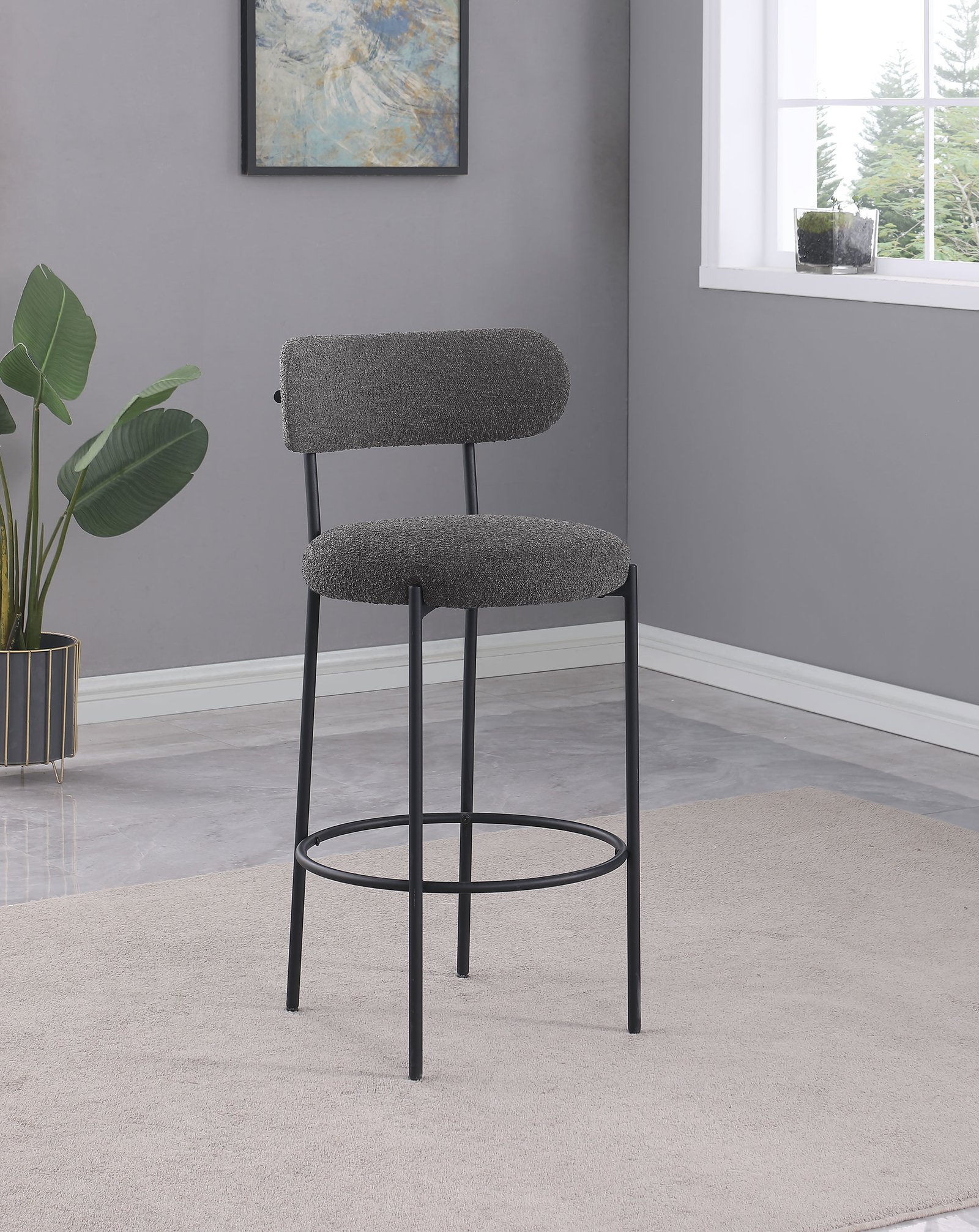 Viola Boucle Upholstered Bar Chair Grey (Set of 2) - Image 2