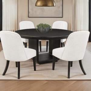 Leandro 5-piece Round Dining Table Set Burnished Black
