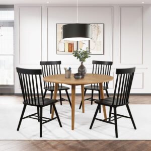 Andrews 5-piece Round Dining Table Set Light Ash and Black