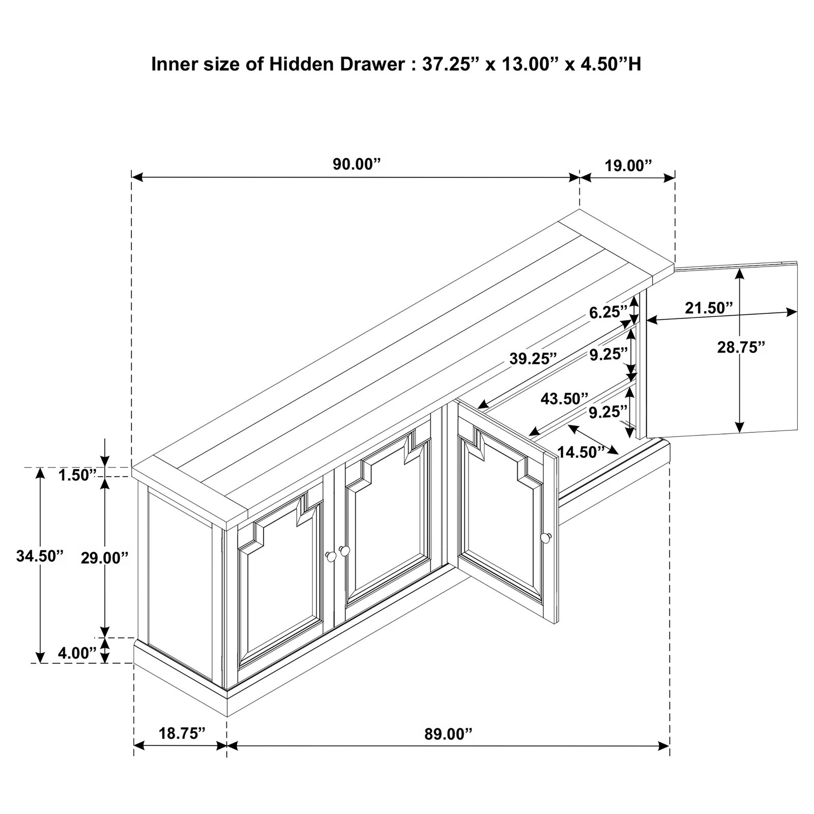 Florence 4-door Dining Sideboard Buffet Cabinet Rustic Honey - Image 12
