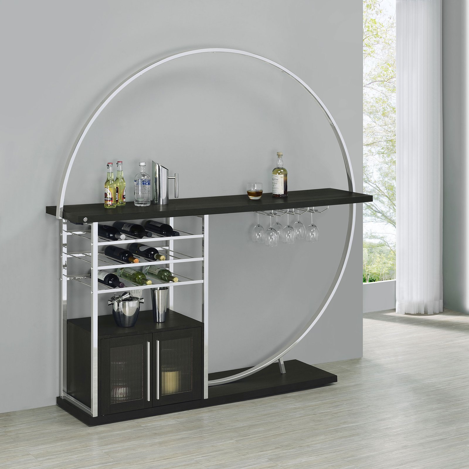 Risley 2-door Circular LED Wine Cabinet Dark Charcoal - Image 2