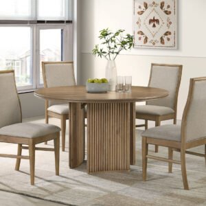 Adina 5-piece Round Dining Table Set Distressed Light Brown