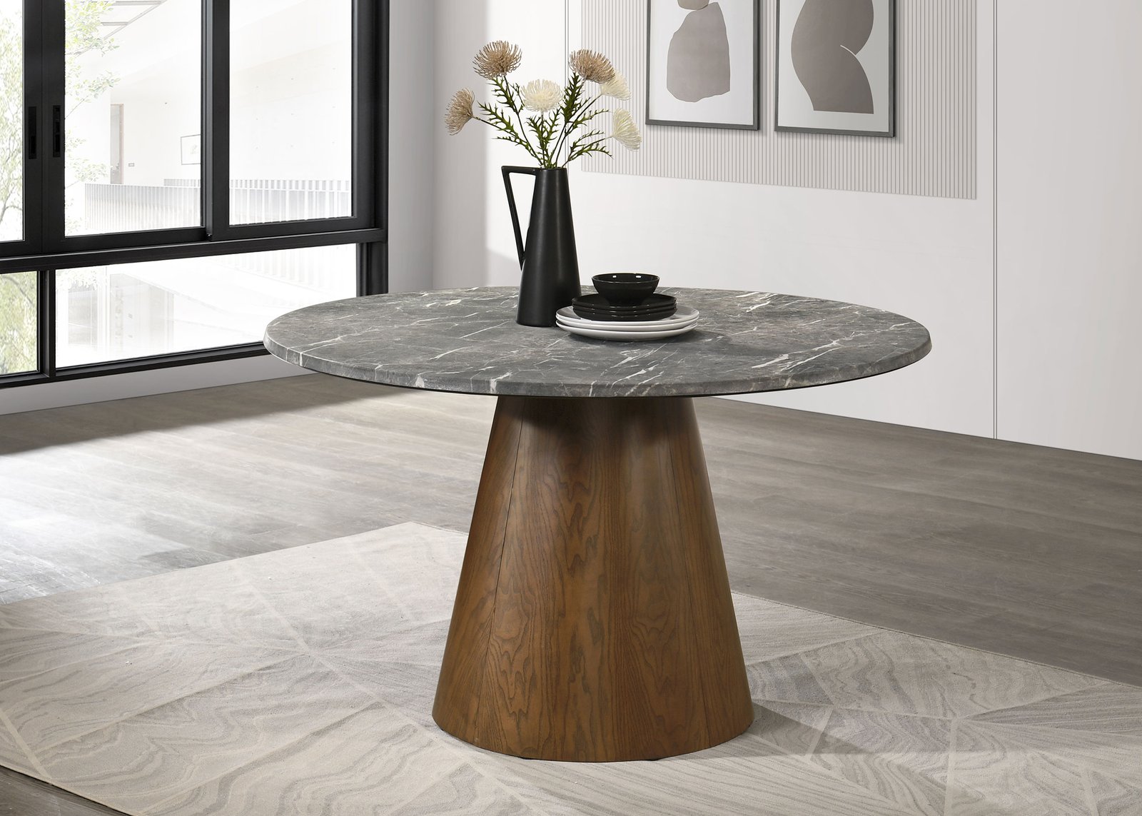 Franklin 50-inch Round Dining Table Grey and Dark Brown - Image 2