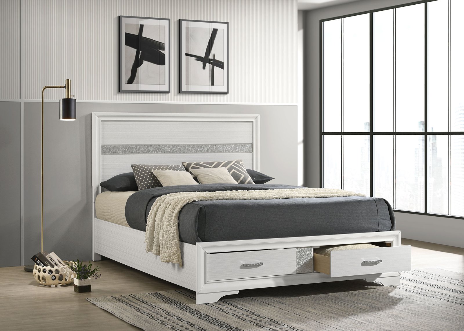 Miranda 51-inch Wood Queen Storage Panel Bed White - Image 2