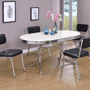 Retro 5-piece Oval Dining Table Set White and Black