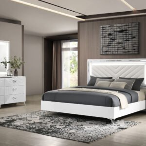 Cassia 4-piece Eastern King LED Bedroom Set White High Gloss