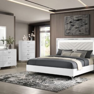 Cassia 5-piece Eastern King LED Bedroom Set White High Gloss