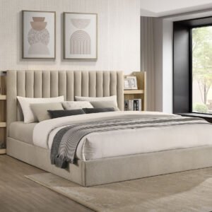 Arielle Eastern King Bookcase Panel Storage Bed Light Oak