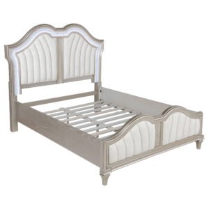 Evangeline Wood Queen LED Panel Bed Silver Oak