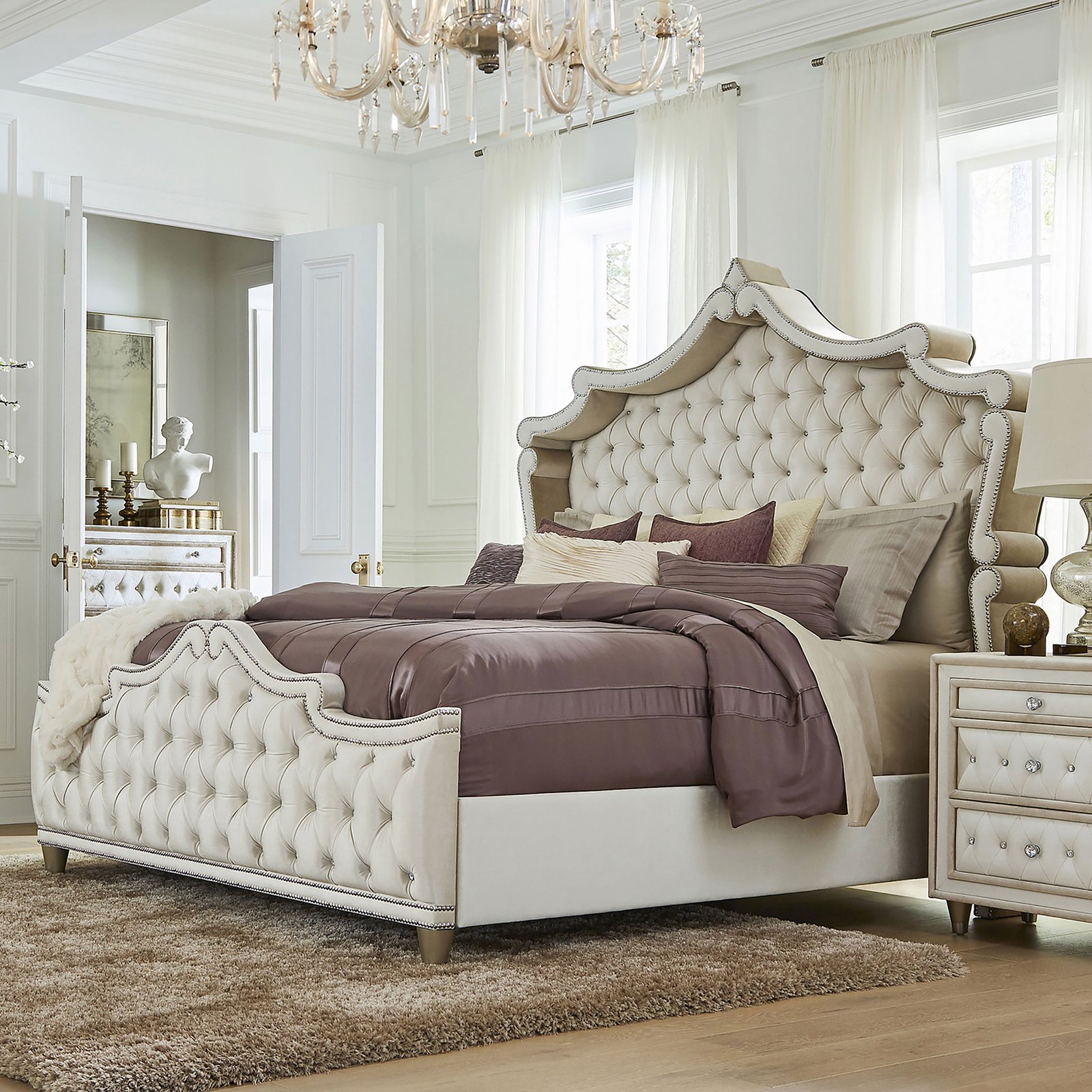 Antonella Upholstered Eastern King Panel Bed Ivory and Camel - Image 2