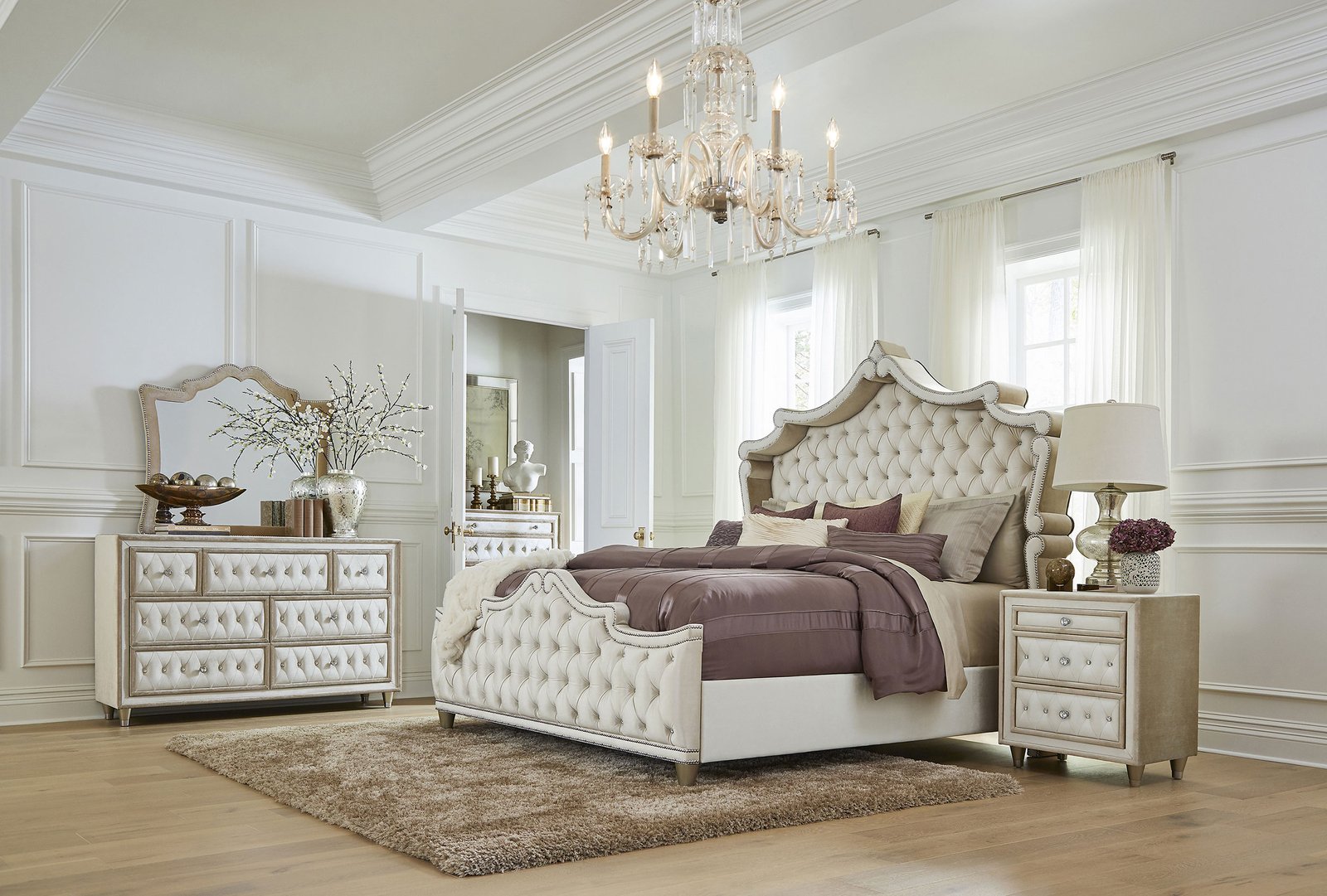 Antonella Upholstered Eastern King Panel Bed Ivory and Camel - Image 5