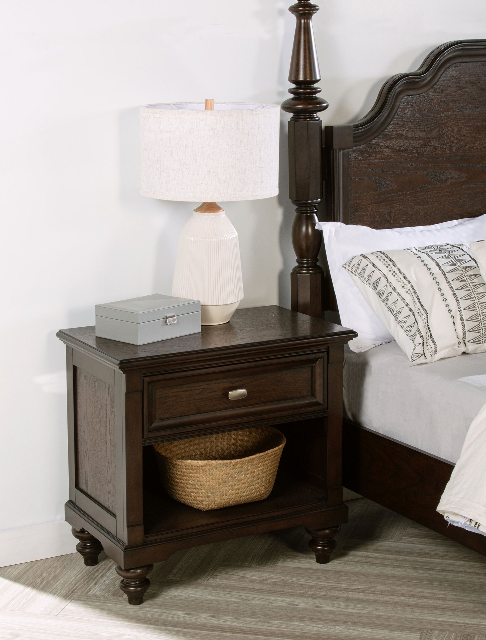 Andover 1-drawer Nightstand Bedside Table Dark Oak - Image 2