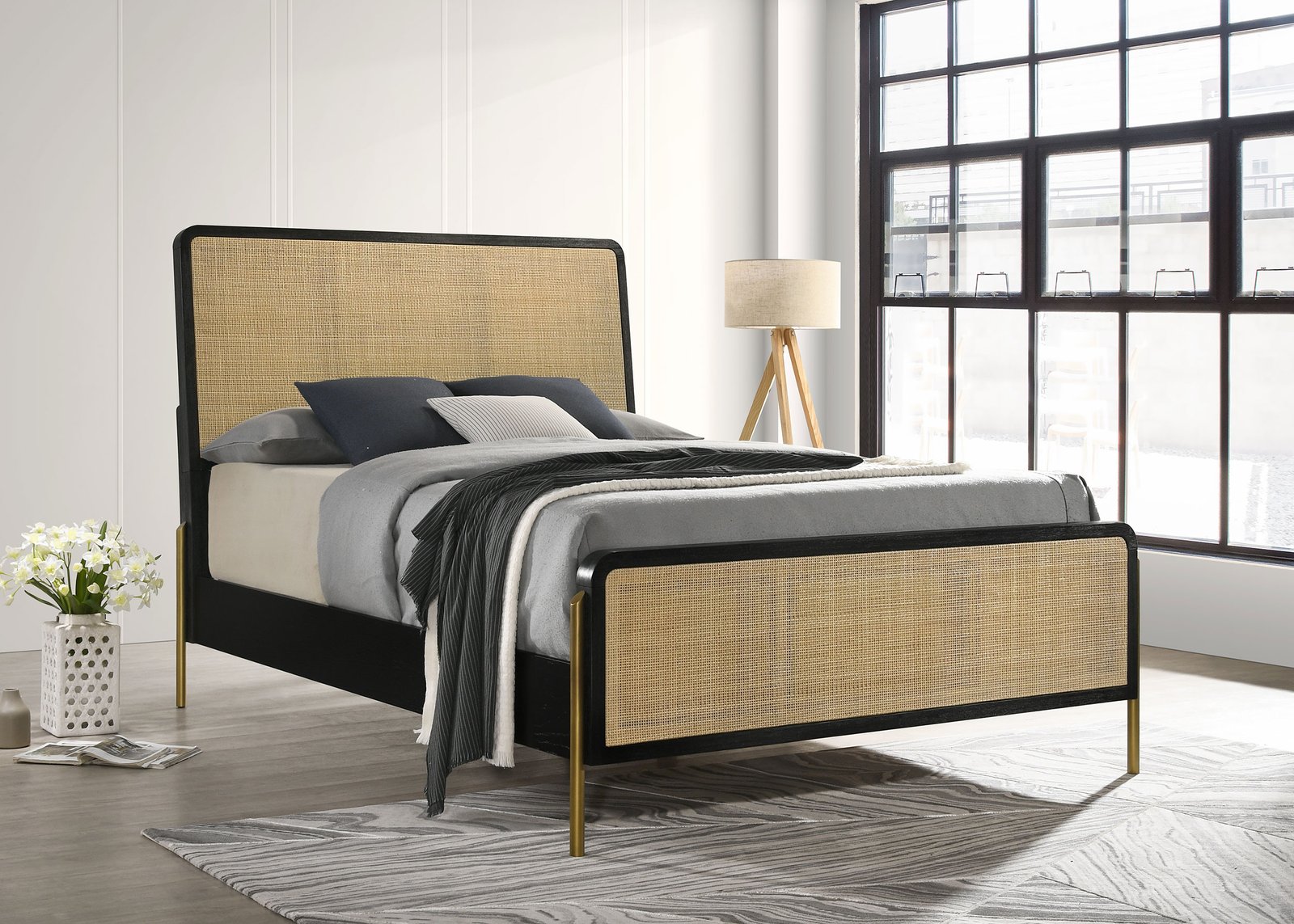 Arini Rattan Eastern King Panel Bed Black and Natural - Image 2