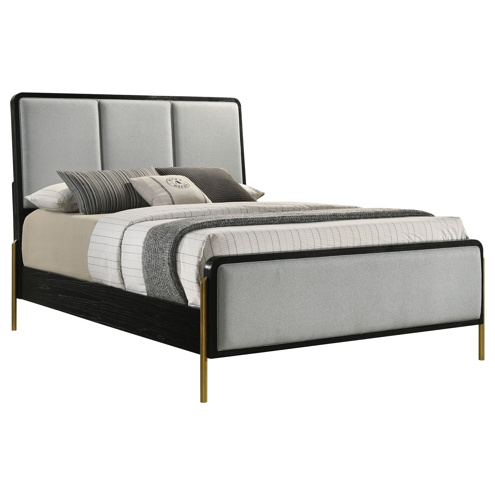 Arini Upholstered Eastern King Panel Bed Black and Grey - Image 3