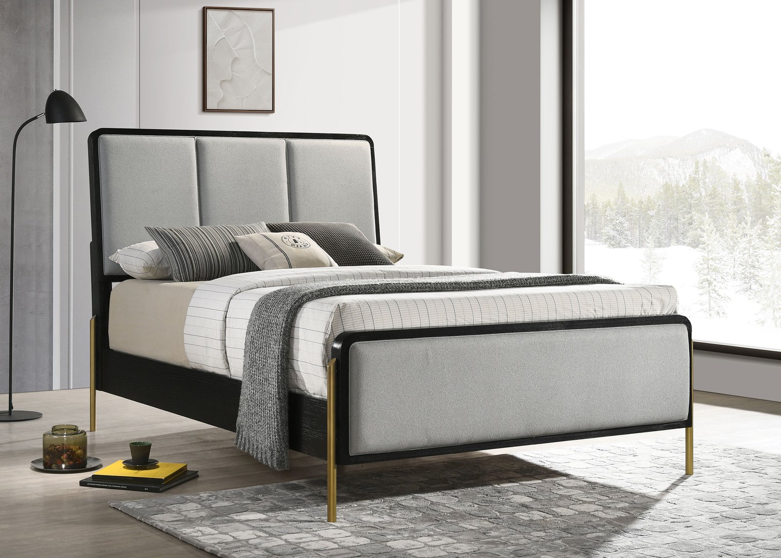 Arini Upholstered Queen Panel Bed Black and Grey - Image 2