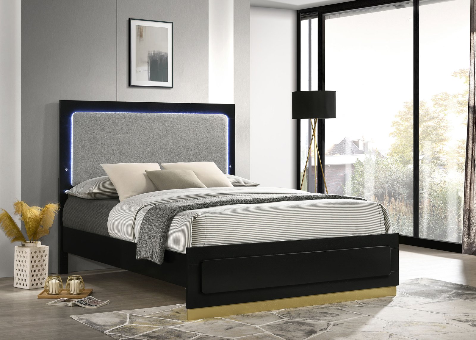 Caraway Wood Queen LED Panel Bed Black - Image 2