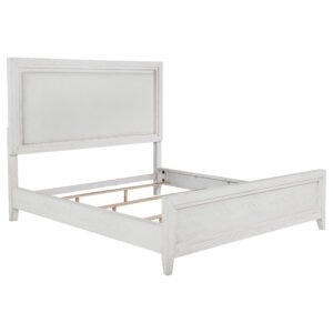 Marielle Eastern King Upholstered Panel Bed Distressed White