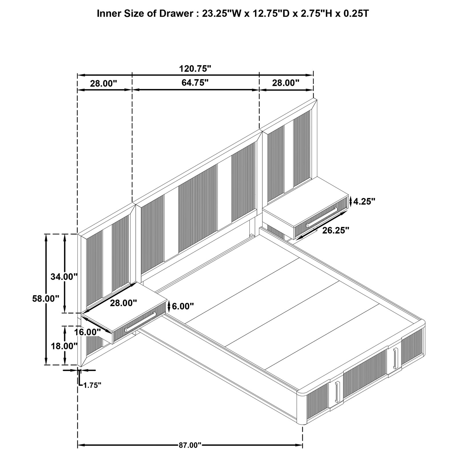 Terrace Queen Wall Panel Storage Bed Ash Brown - Image 8