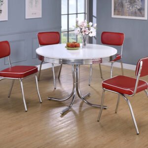 Retro 5-piece Round Dining Table Set White and Red