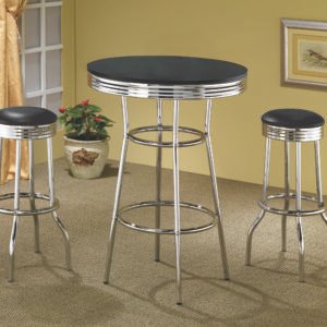 Retro 3-piece Round 1950s Bistro Pub Bar Table Set Black