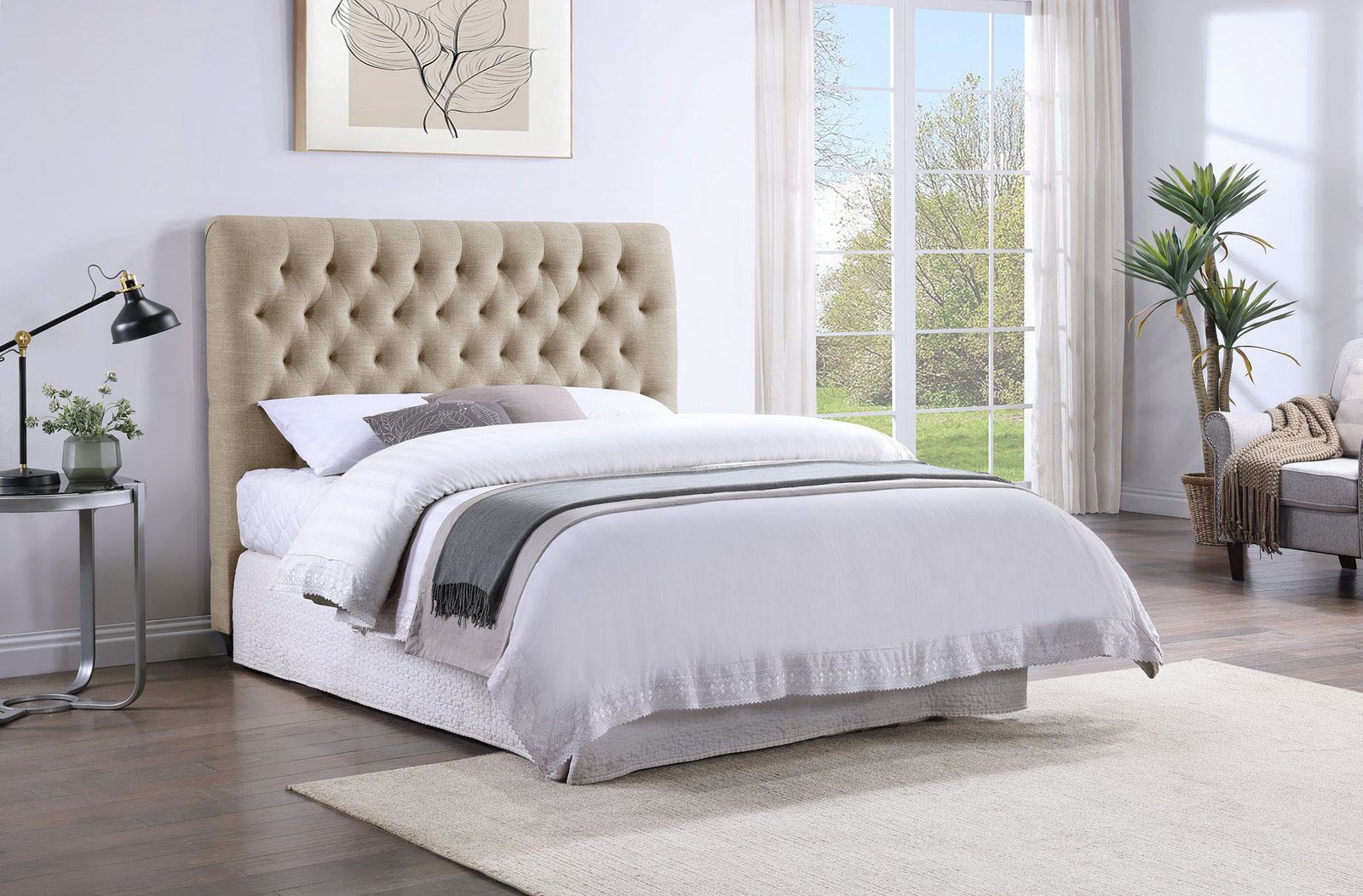 Chloe Upholstered Full Panel Headboard Oatmeal - Image 2