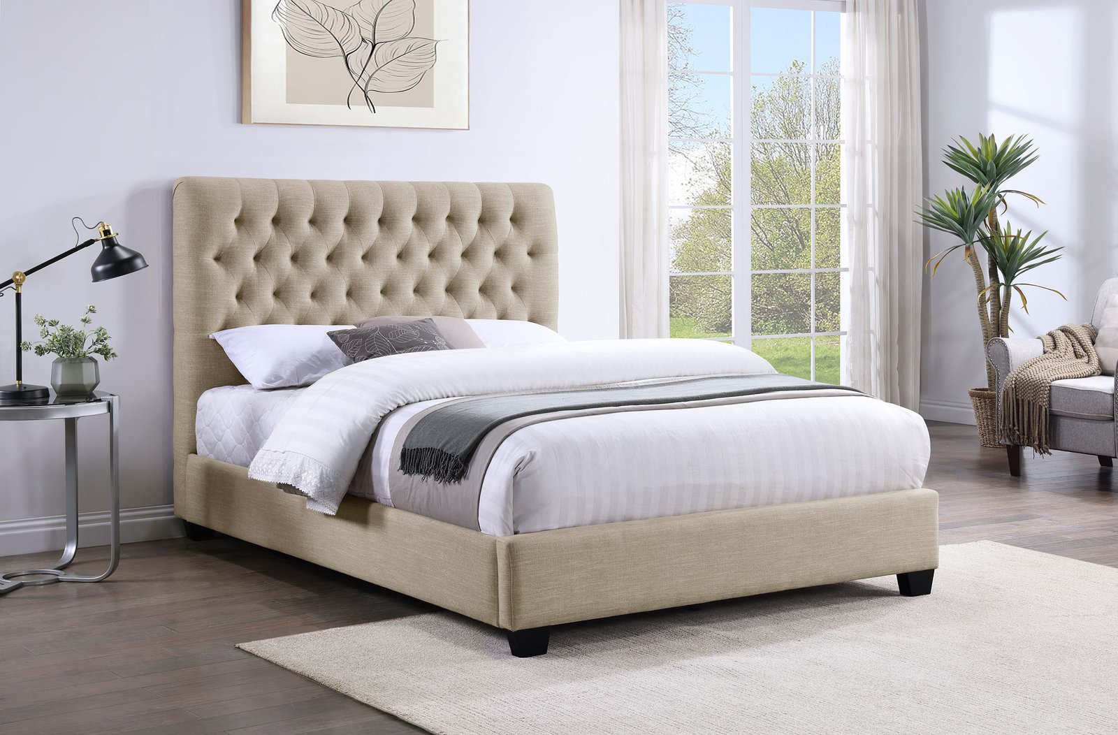 Chloe Upholstered Queen Panel Bed Oatmeal - Image 2
