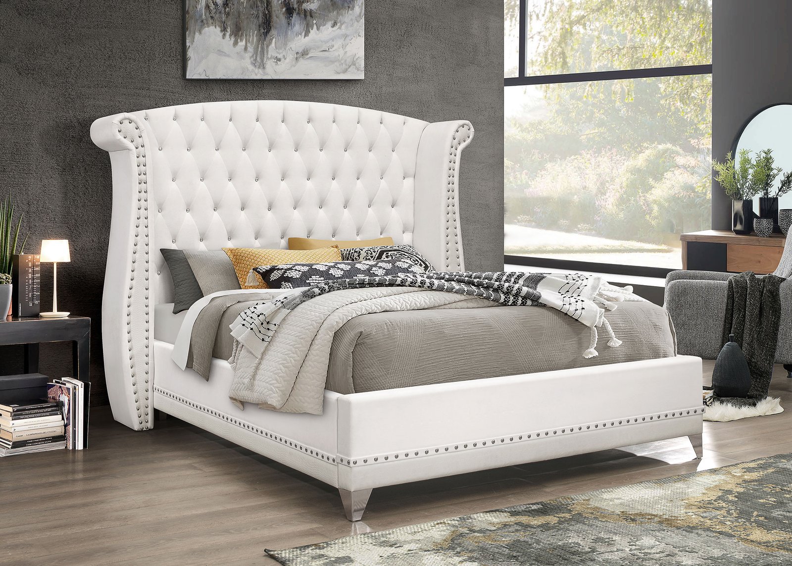 Barzini Upholstered Queen Wingback Bed White - Image 2