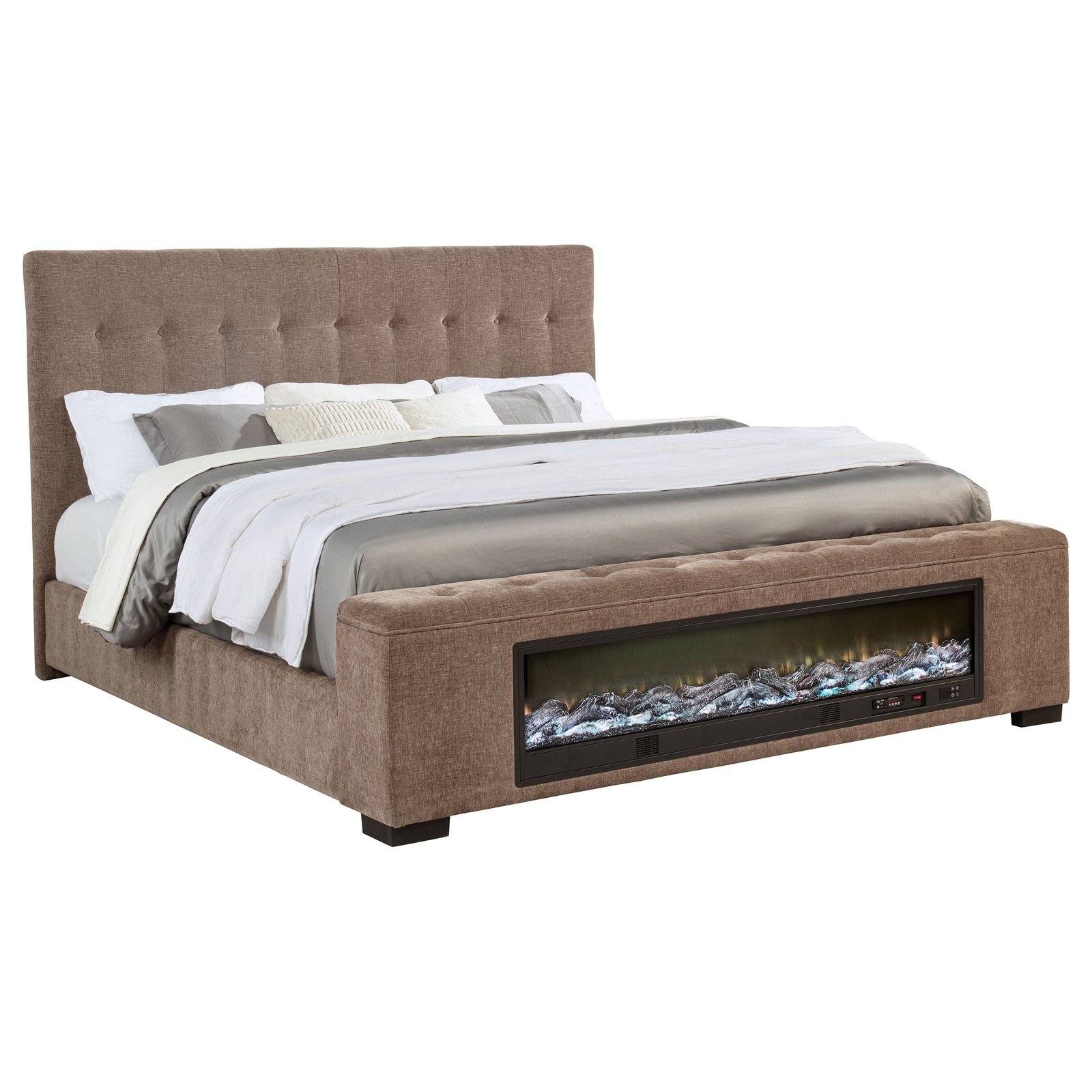 Senna Upholstered Queen Audio Flame Visualizer Bed Brown - Image 3