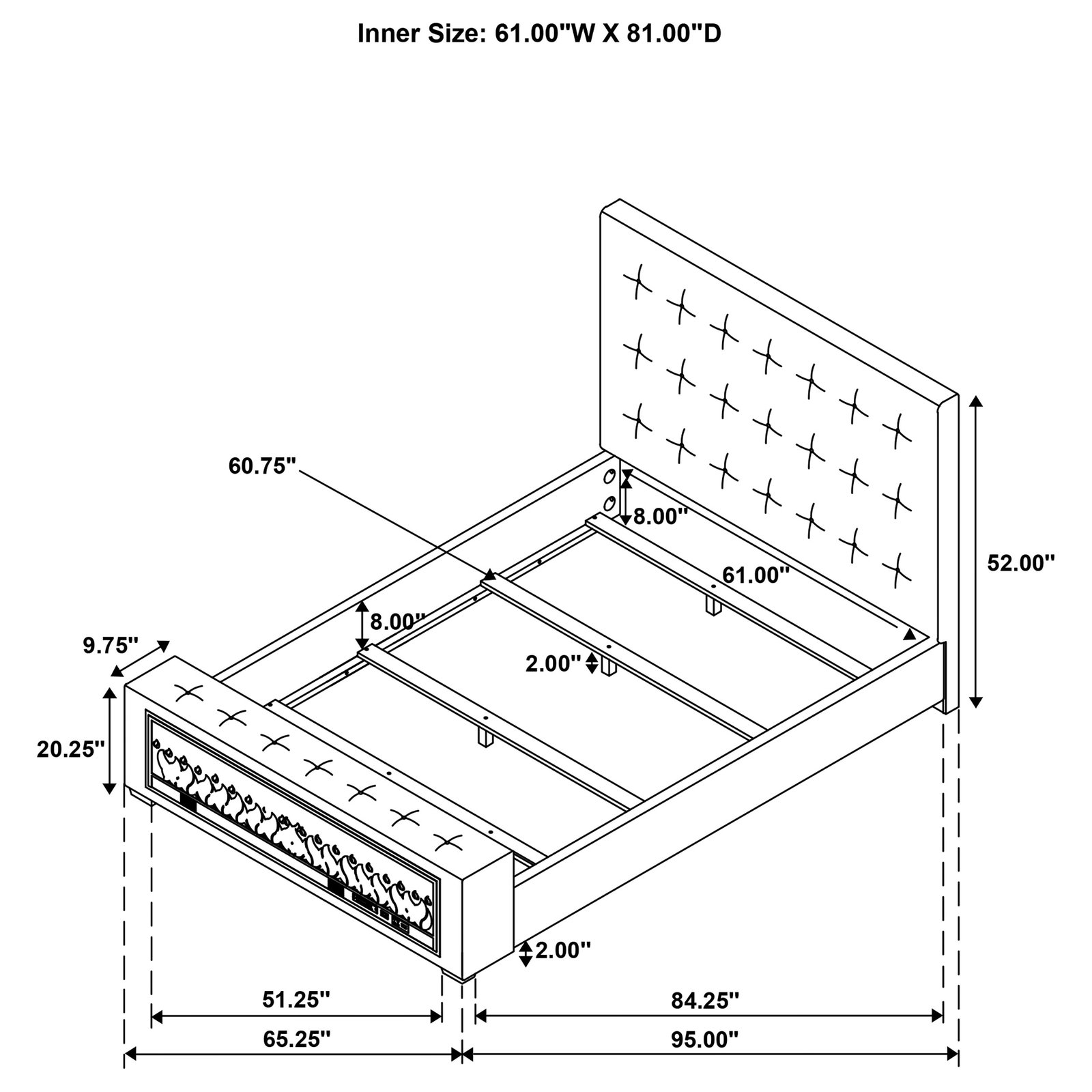 Senna Upholstered Queen Audio Flame Visualizer Bed Brown - Image 12