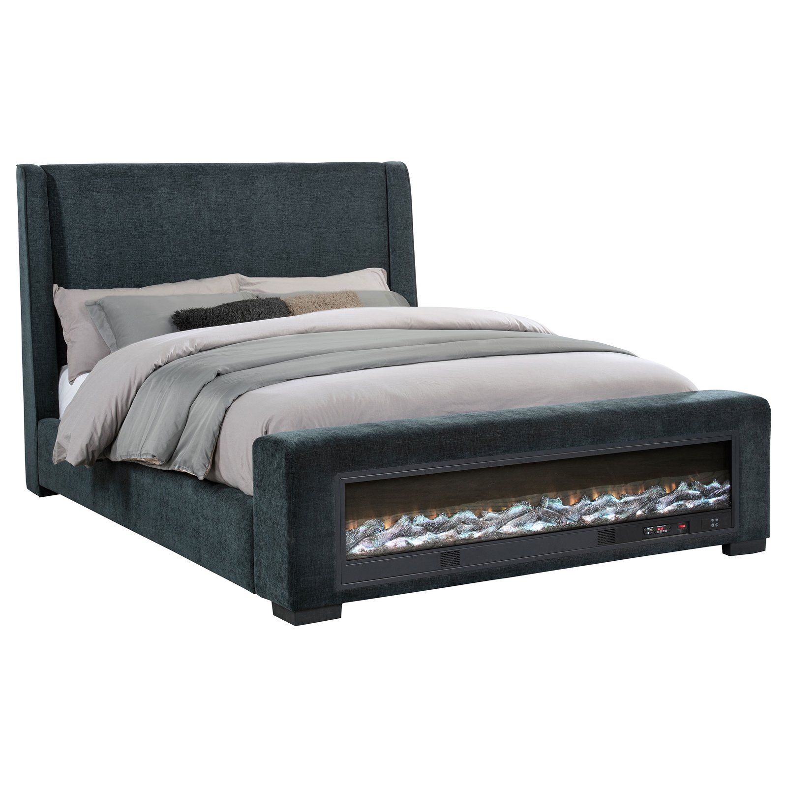 Preston Upholstered Eastern King Audio Flame Visualizer Bed Dark Blue - Image 3