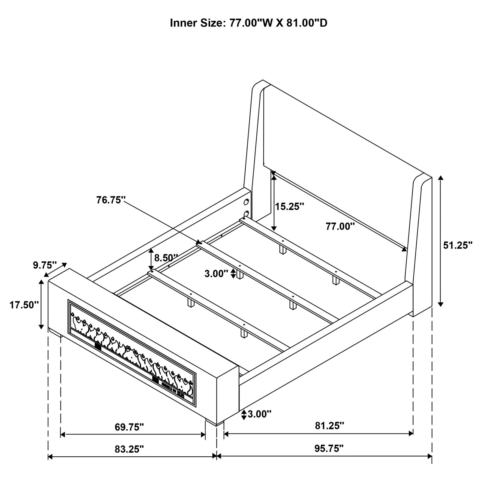 Preston Upholstered Eastern King Audio Flame Visualizer Bed Dark Blue - Image 12