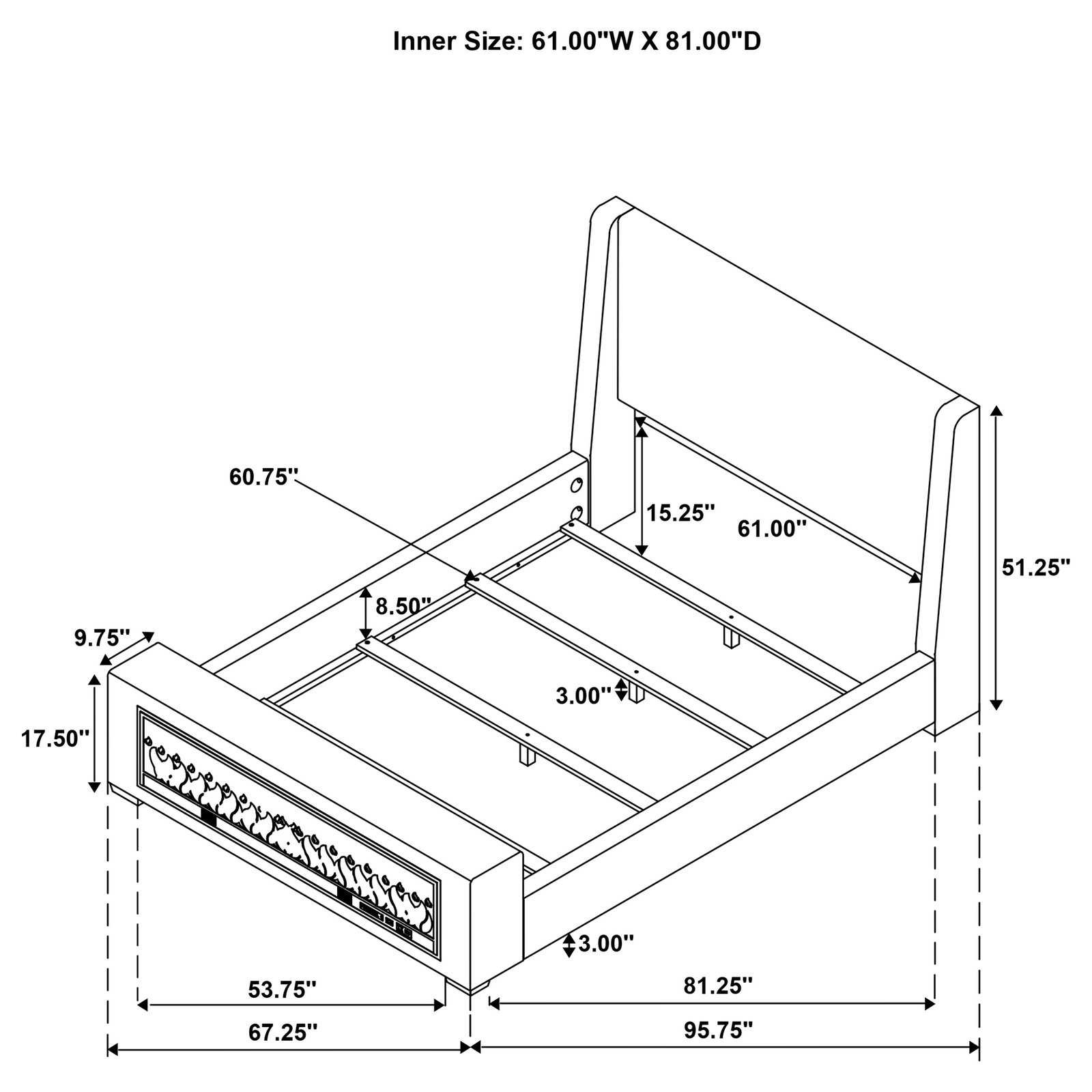 Preston Upholstered Queen Audio Flame Visualizer Bed Dark Blue - Image 12