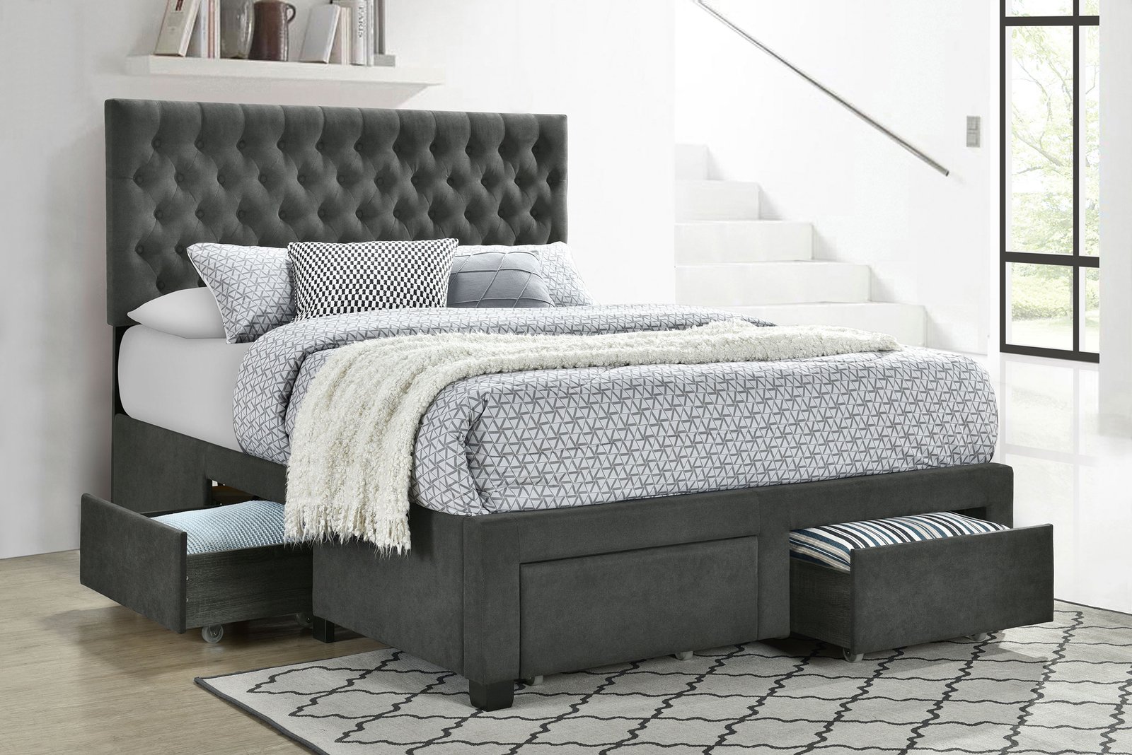 Soledad Upholstered Full Storage Panel Bed Grey - Image 2