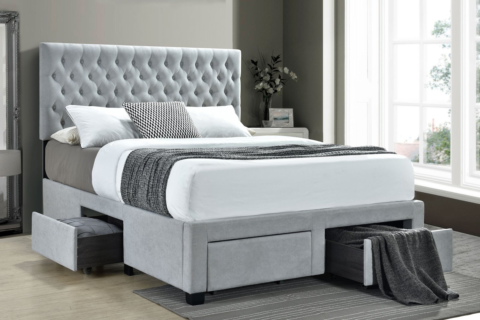 Soledad Upholstered Queen Storage Panel Bed Light Grey - Image 2