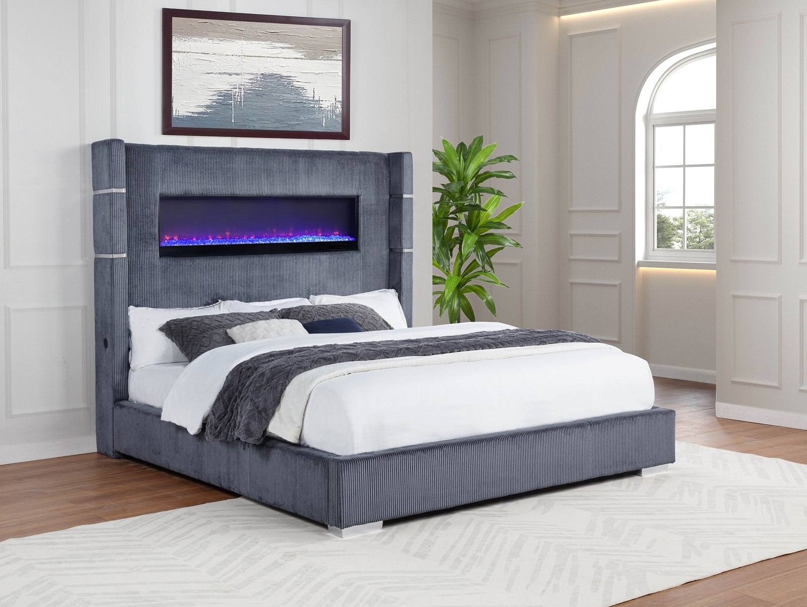 Tisdall Upholstered Cal King Flame Visualizer Bed Grey - Image 2