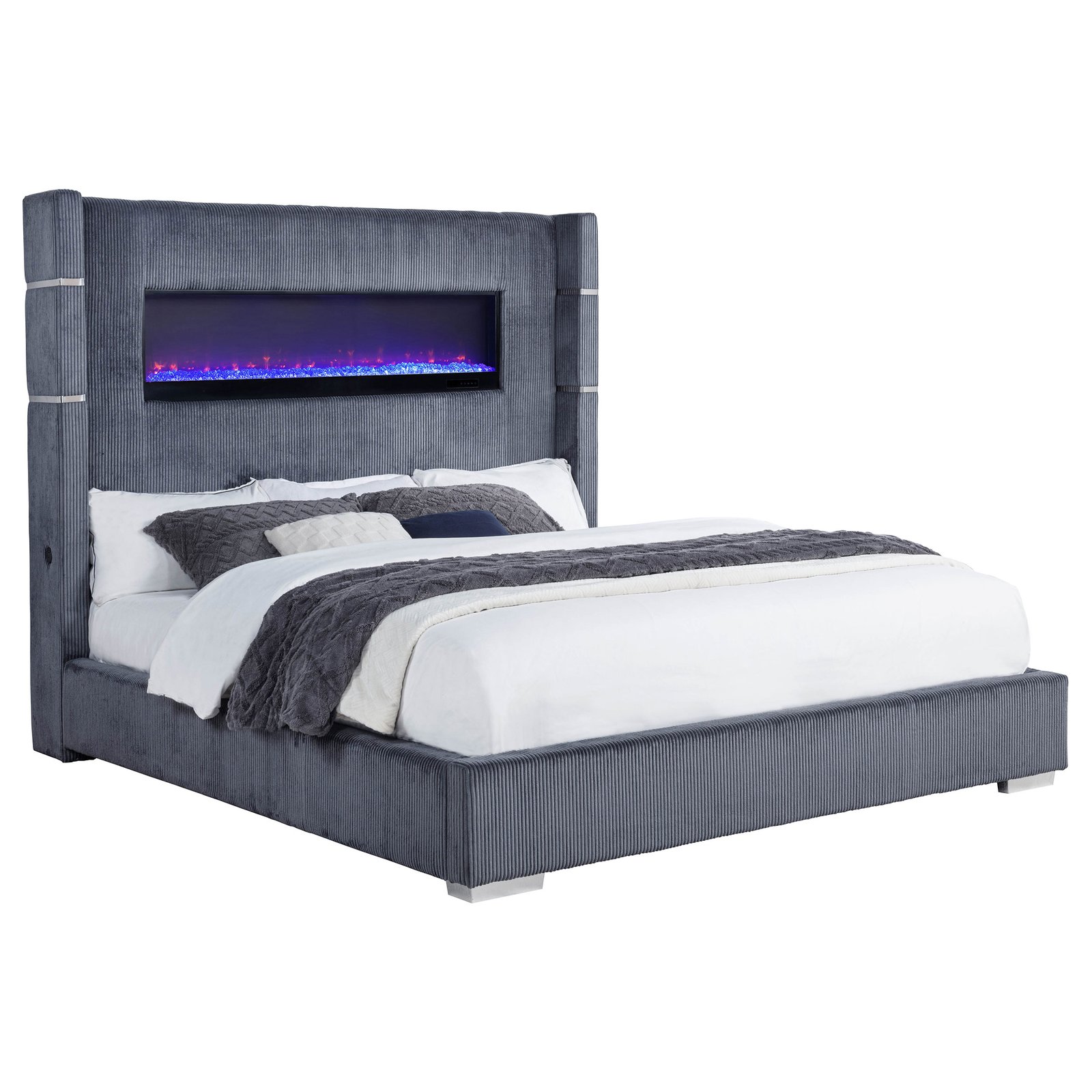 Tisdall Upholstered Cal King Flame Visualizer Bed Grey - Image 3