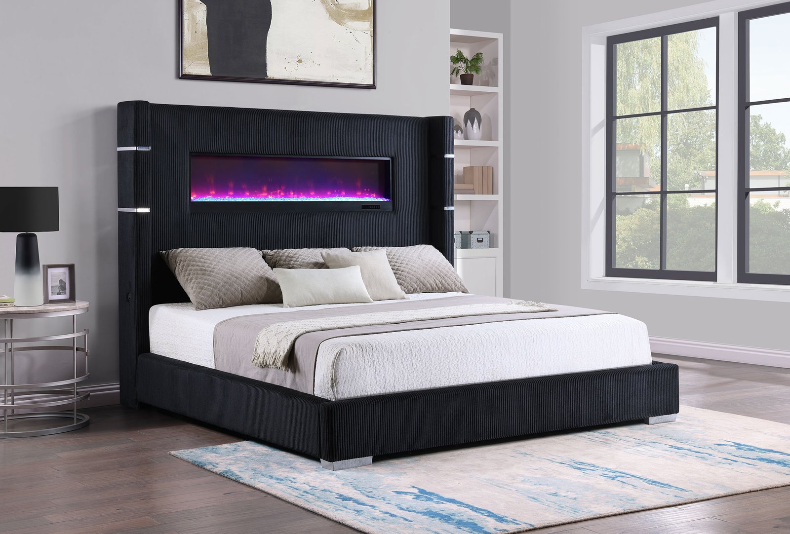 Tisdall Upholstered Eastern King Flame Visualizer Bed Black - Image 2