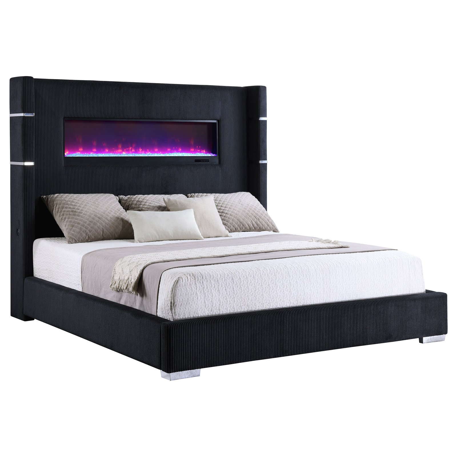 Tisdall Upholstered Eastern King Flame Visualizer Bed Black - Image 3