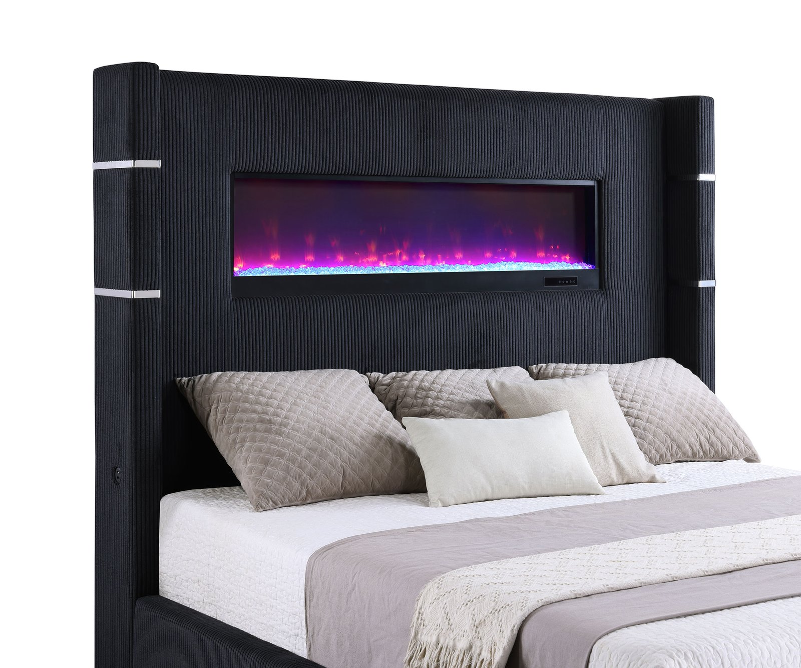Tisdall Upholstered Eastern King Flame Visualizer Bed Black - Image 5