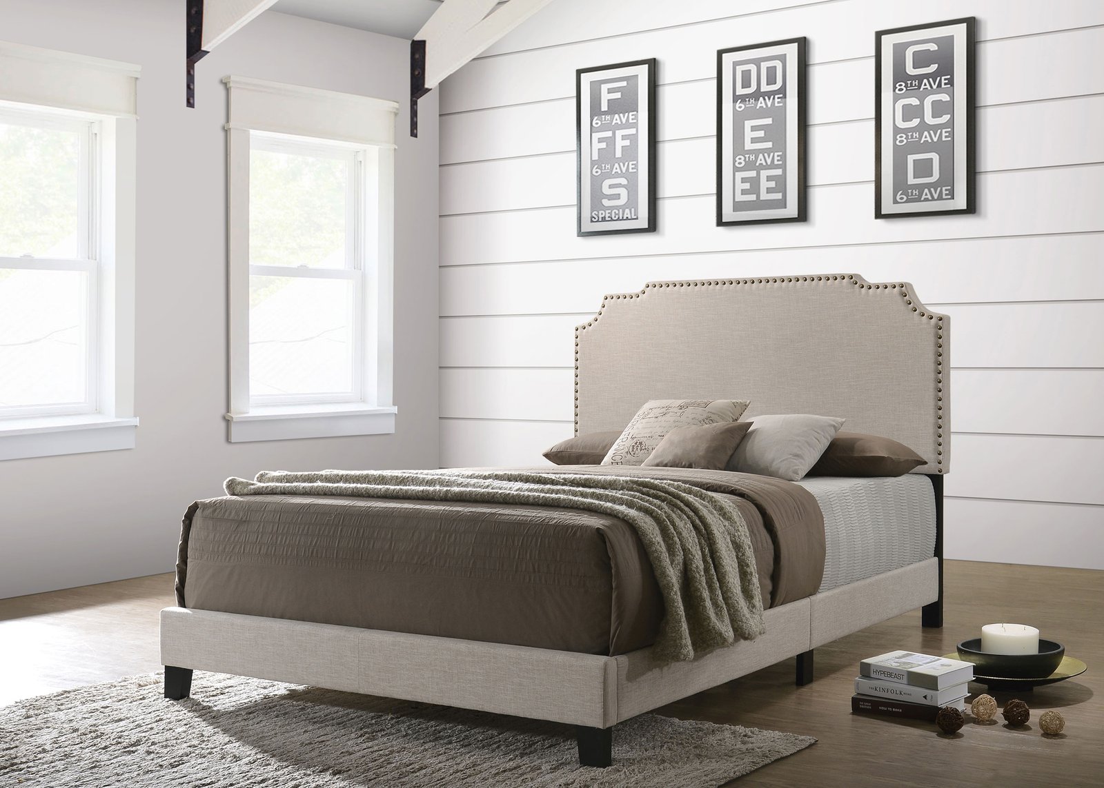 Tamarac Upholstered Queen Panel Bed Beige - Image 2