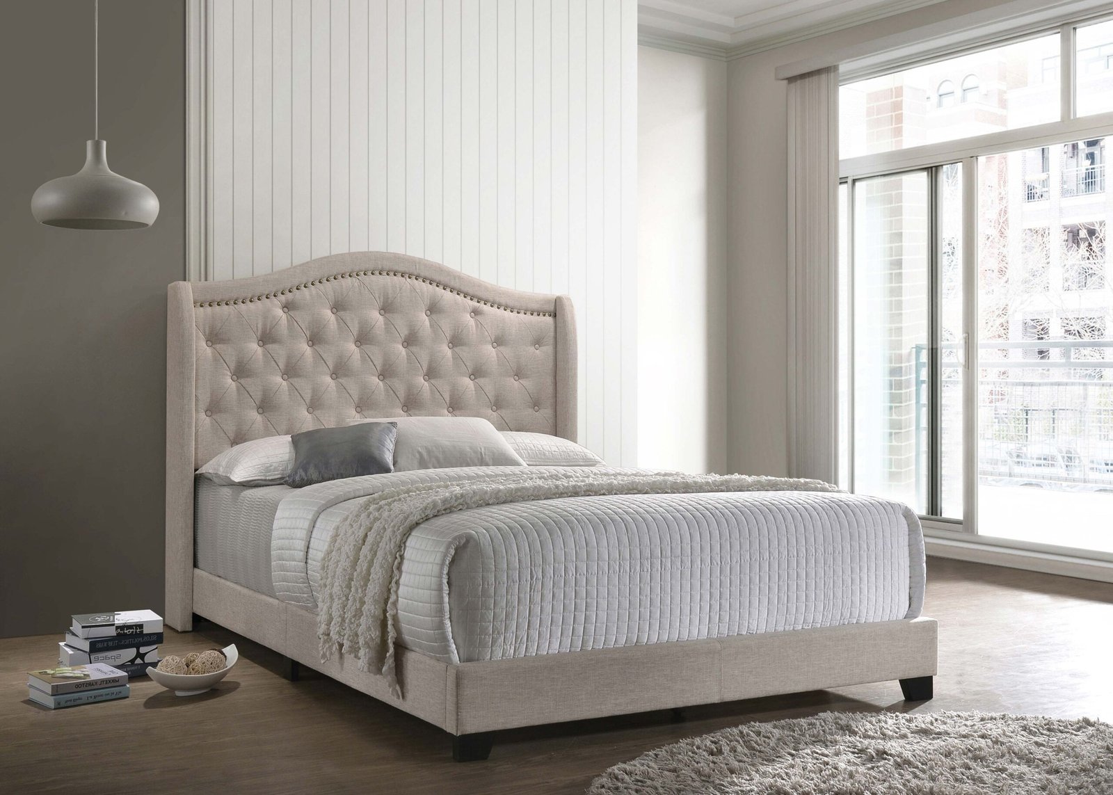 Sonoma Upholstered Full Wingback Bed Beige - Image 2