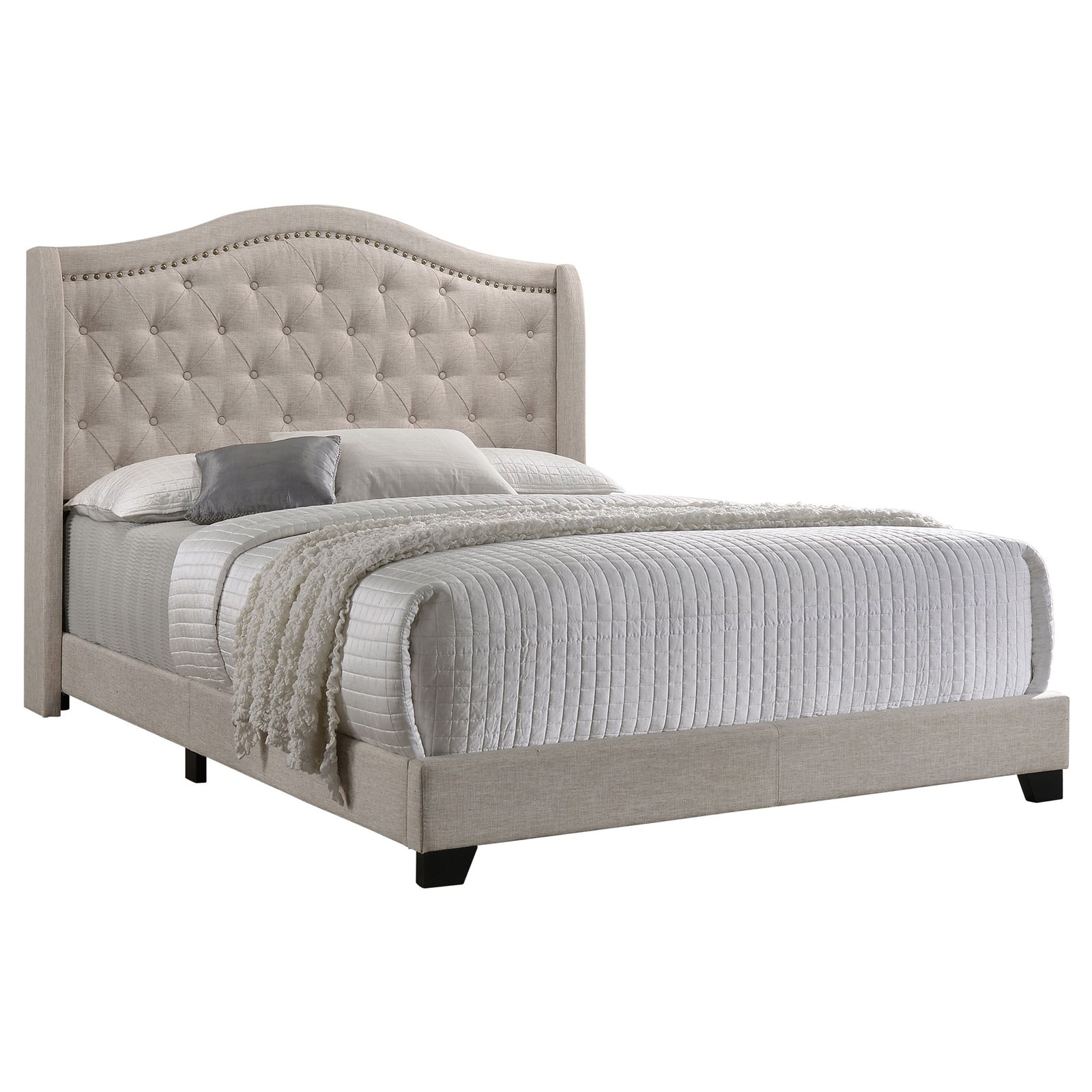 Sonoma Upholstered Queen Wingback Bed Beige - Image 3