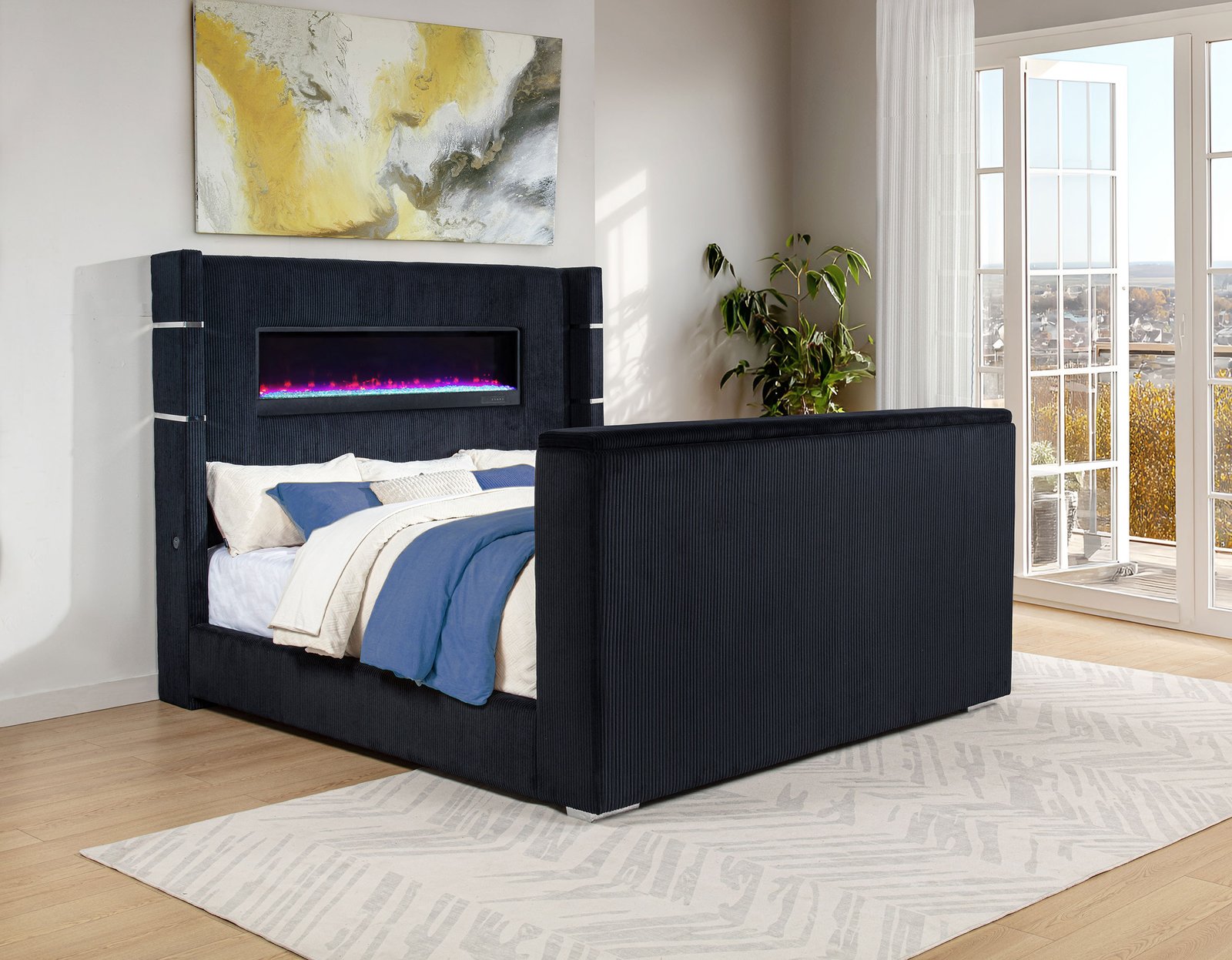 Tisdall Eastern King Flame Visualizer Wingback TV Bed Black - Image 2