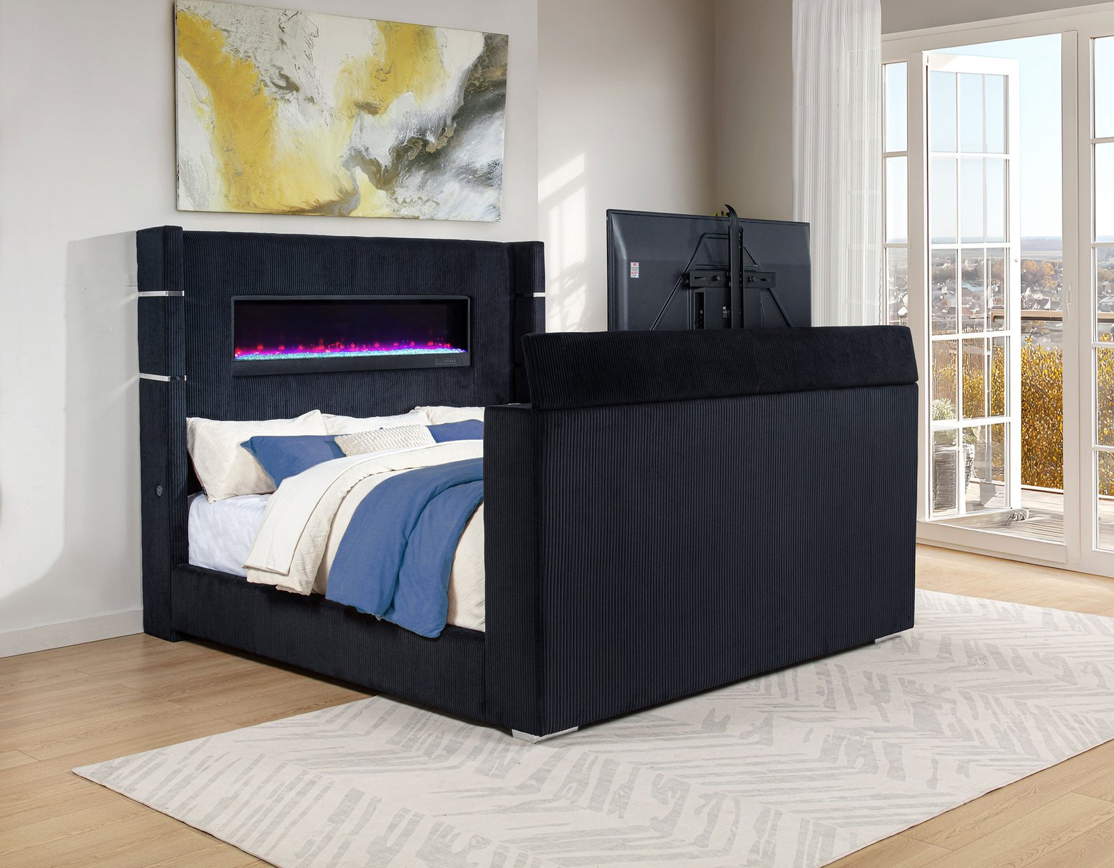 Tisdall Eastern King Flame Visualizer Wingback TV Bed Black - Image 3